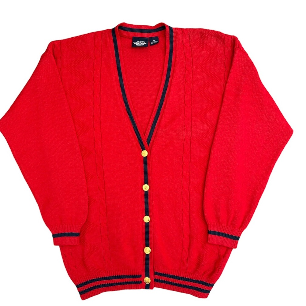 Dockers red cotton gold button down v-neck cardigan sweater size M, unisex